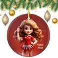 thumbnail image 2 of Cartoon Cheerleader with Red Uniform Christmas Ornament Cheerleading Competition Cheer Girl Gift Double-Sided Printed 3" Ceramic Christmas Ornament Xmas Tree Decoration Gifts, 2 of 8