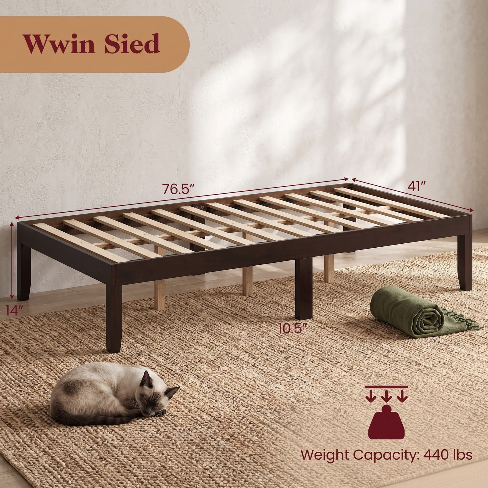 Furnibear Twin Bed Frame with Storage, 14 Inch Wood Platform Bed Frame with Slat Support and Under Bed Storage, No Box Spring, Espresso