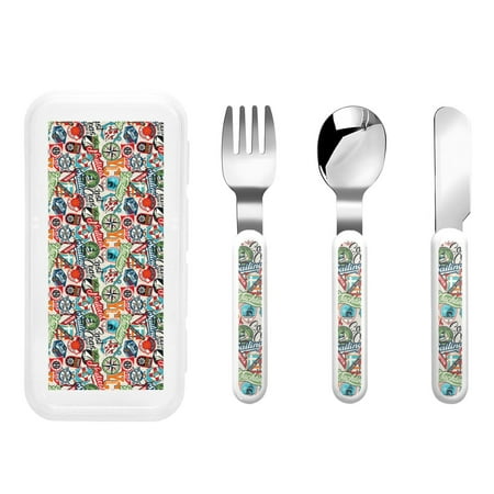 

Gaeub Cute Nautical Print 3-Piece Children Knife Spoon Fork Set Stainless Steel Child Flatware Set Kids Utensils Set with Case for Lunch Box (Fork Spoon Knife Combo)