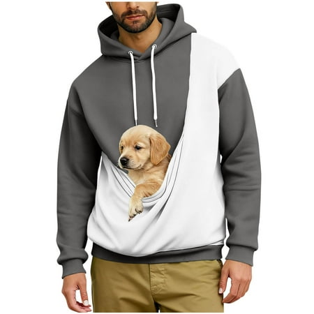RYDCOT Hoodie Midweight Fleece Pullover Hooded Sweatshirt for Men with Portable Pet Pocket Dark Gray
