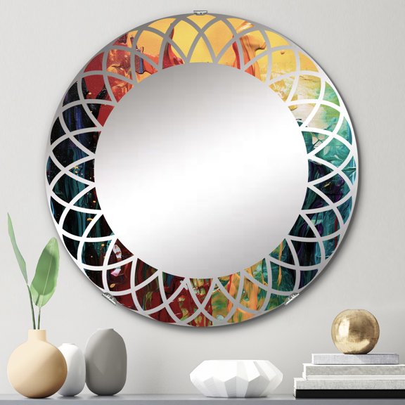 DESIGN ART Designart "Yellow and Turquoise Journey Of Abstraction I" Abstract Modern Wall Mirror 24in.x24in.