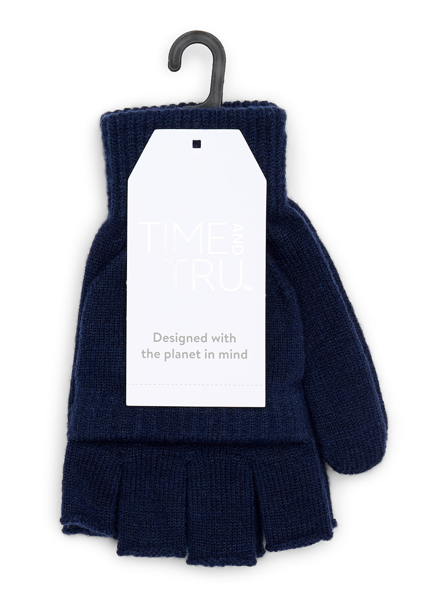 Time and Tru Women's Pop Top Knit Gloves, One Size Fits Most, Dark Navy