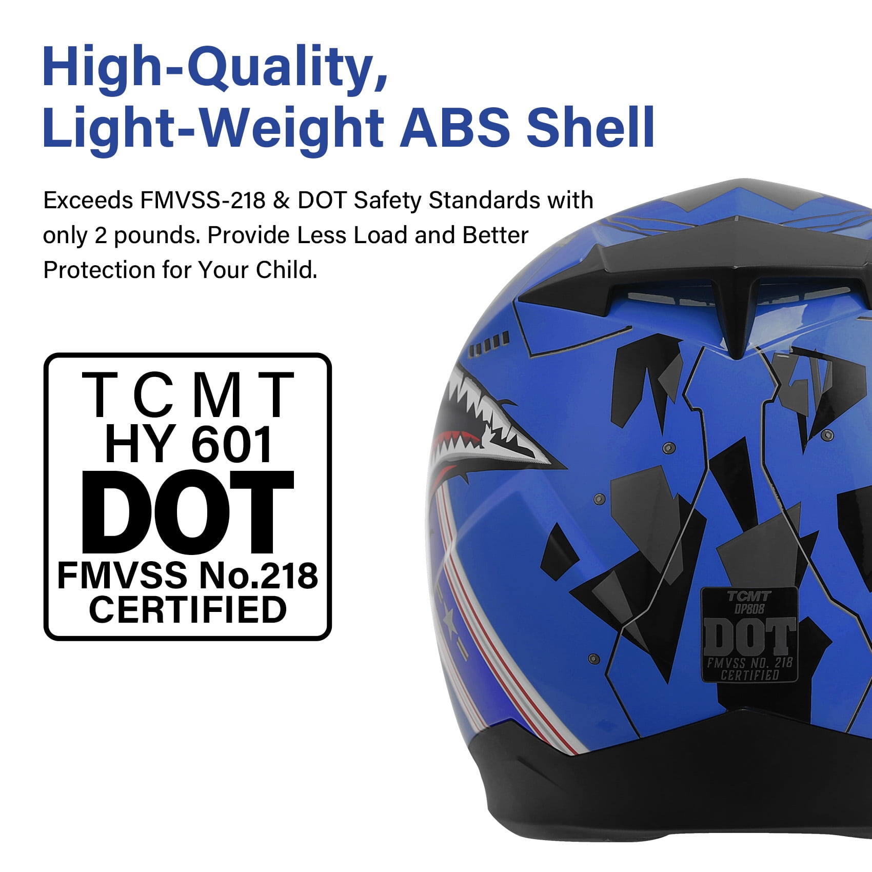 TCMT DOT Full Face Helmet for Kids & Youth Flip Up Visor for Motorcycle Atv Mx Motocross Offroad Street Dirt Bike Blue Youth XXL Size