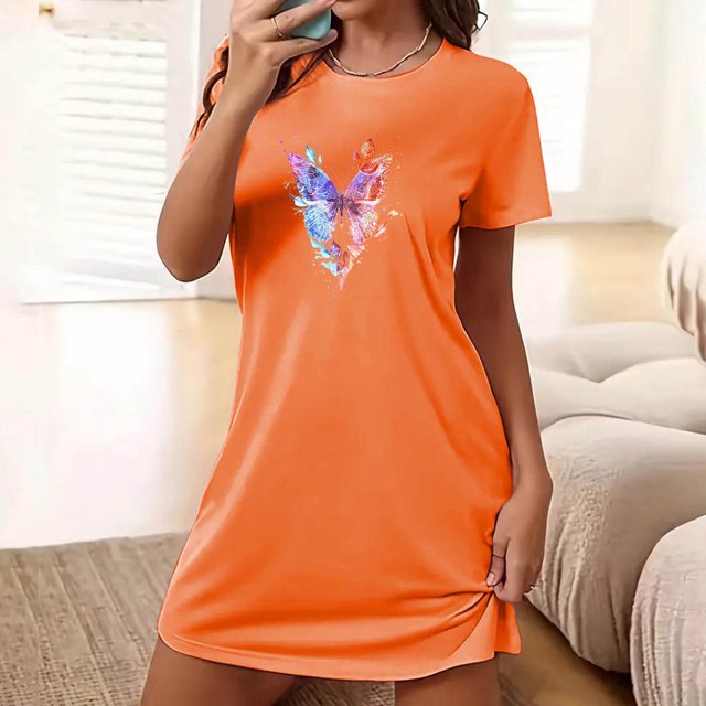Nexjvus Chemises de Nuit Femmes Manches Courtes Col Rond Robe Pyjamas Imprimé Floral Surdimensionné Taille TTG