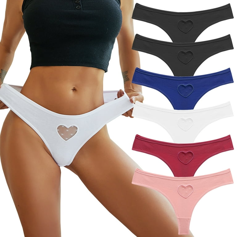 FINETOO 6 Pack Cotton Underwear For Women Heart Lace Thongs Ladies Hipster  Breathable Stretch Panties S-XL 