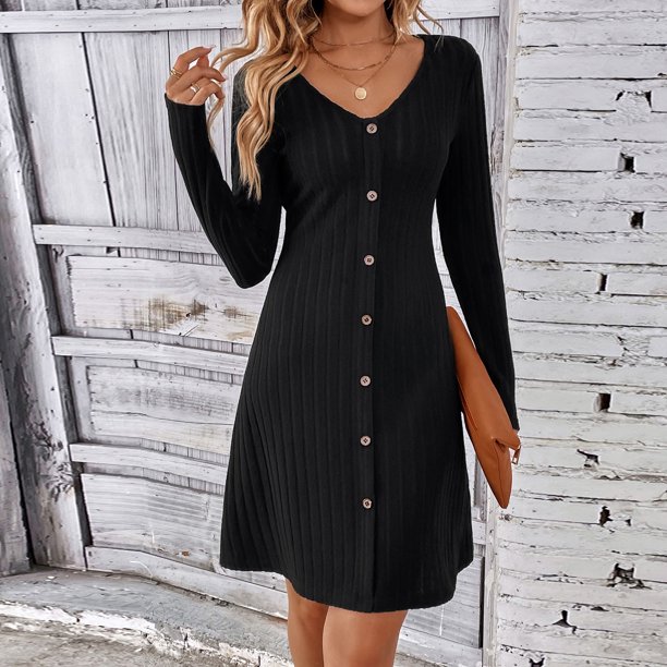 Ichuanyi liquidación de moda para mujeres con cuello en V de manga larga con cuello en V suelto vestido casual ICHUANYI WER202308215424