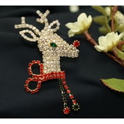 Dazzling Reindeer Christmas Jewelry Stones Brooch, Rhinestone Xmas Reindeer Rudolph Pin, Holiday Jewelry Gift