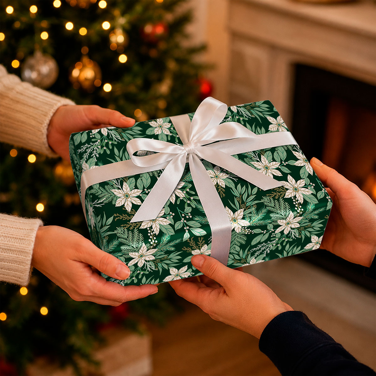 Current Winter Poinsettia Wrapping Paper Roll 23" x 28' photo 7
