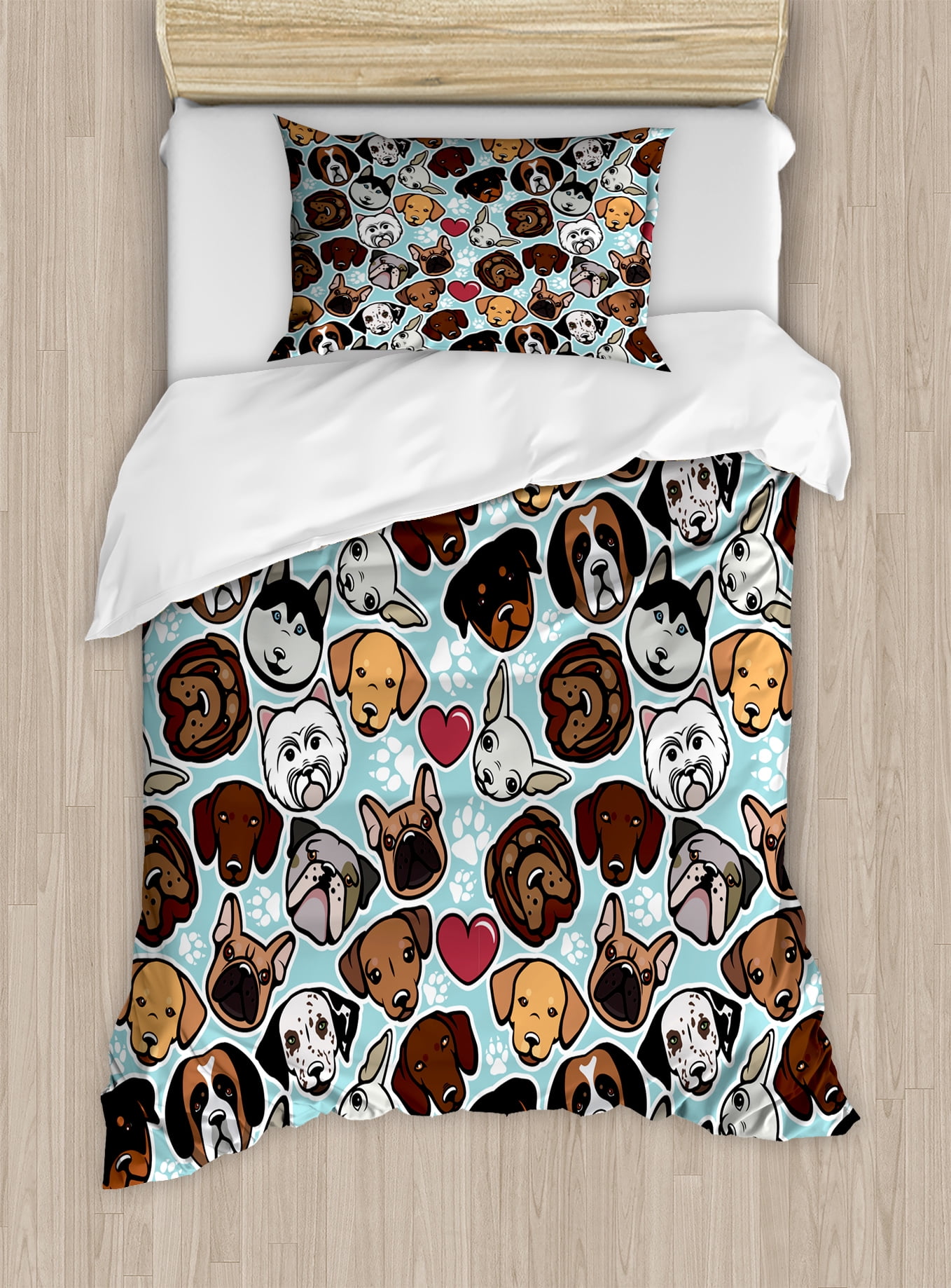 Dog Lover Twin Size Multicolor Duvet Cover Set