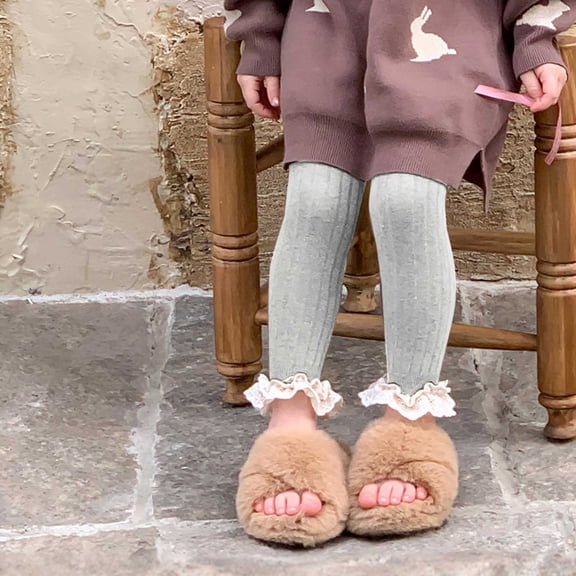 YUNLIUU Toddler Little Girls Leggings Footless Tights Lace Ruffle Tights Cotton Solid Stocking Knitted Stocking Pant Fall Winter Leggings Clothes for Little Girls Size 8-10