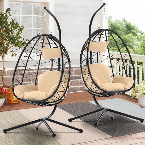 SYNGAR 2 Piece Hanging Egg Chairs, Swing Chair with Steel Hammock Stand Set, Hammock Chair with
