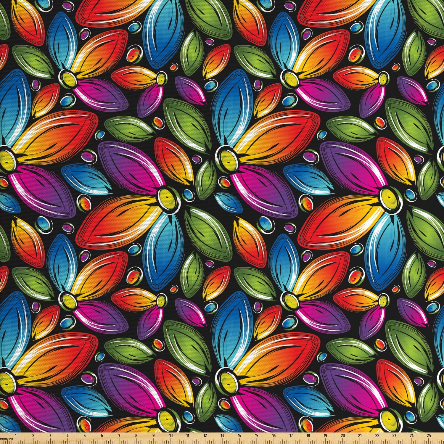 Floral Fabric by The Yard, Colorful Flowers with Half Petals Pattern