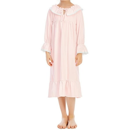 

Kid Girl s Nightgown Long Sleeve Lace Trim Sleepwear Ruffle Pajama Dress