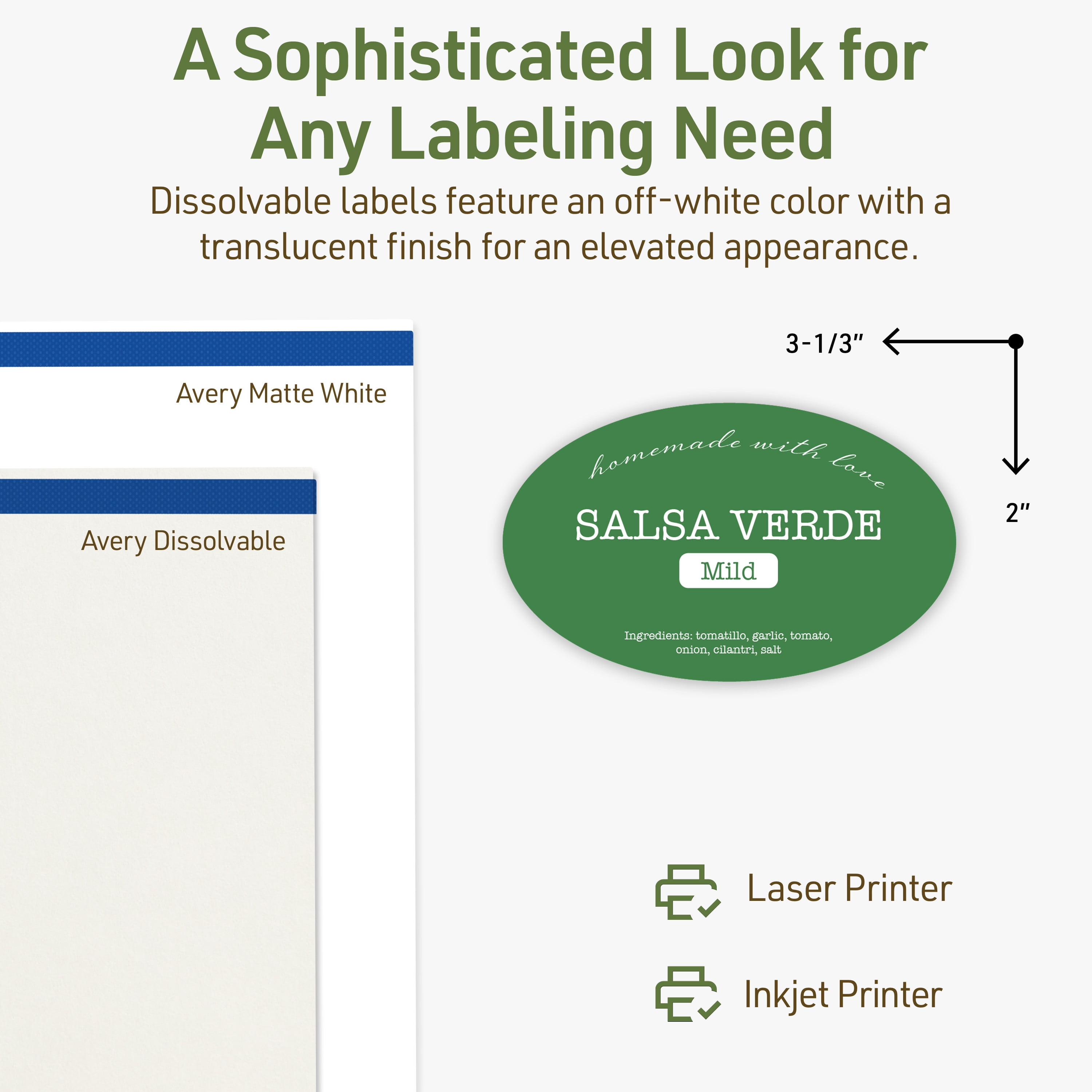 Avery Dissolvable Oval Labels, 2" x 3-1/3", 80 Labels