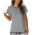 thumbnail image 2 of Offres de la Semaine Cagogo Blouses Décontractées pour Femmes en Liquidation à Moins de 5 $ Hauts d'Été en Dentelle Ajourée à Manches Courtes T-Shirts Col Rond Basiques pour Sortir Cadeaux de Fête des Mères pour Maman, 2 of 6