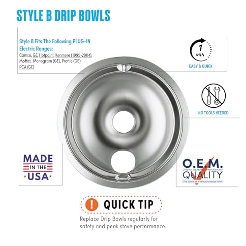 Range Kleen 11920-4X GE Drip Pans Containing 2 Units each 119A, 120A, Chrome