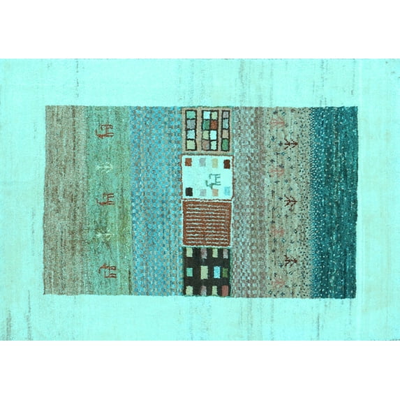 Ahgly Company Indoor Rectangle Solid Light Blue Modern Area Rugs, 5' x 7'