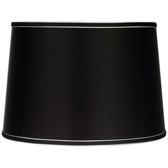 Springcrest Sydnee Collection Satin Black Medium Drum Lamp Shade 14" Top x 16" Bottom x 11" Slant x 11" High (Spider) Replacement with Harp and Finial