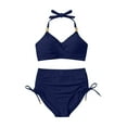thumbnail image 3 of Athletic Swimsuits for Women 2 Piece New Ladies' Casual and Fashionable Solid Color Bikini Lace up Swimsuit Set Style B-95 Navy XXL, 3 of 6