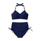 thumbnail image 4 of Trajes de baño Tankini Amzcrzy para mujer, trajes de baño, trajes de baño Bikini Conjunto de traje de baño con cordones de color sólido casual y de moda para mujer Azul marino, 2XL, 4 of 6