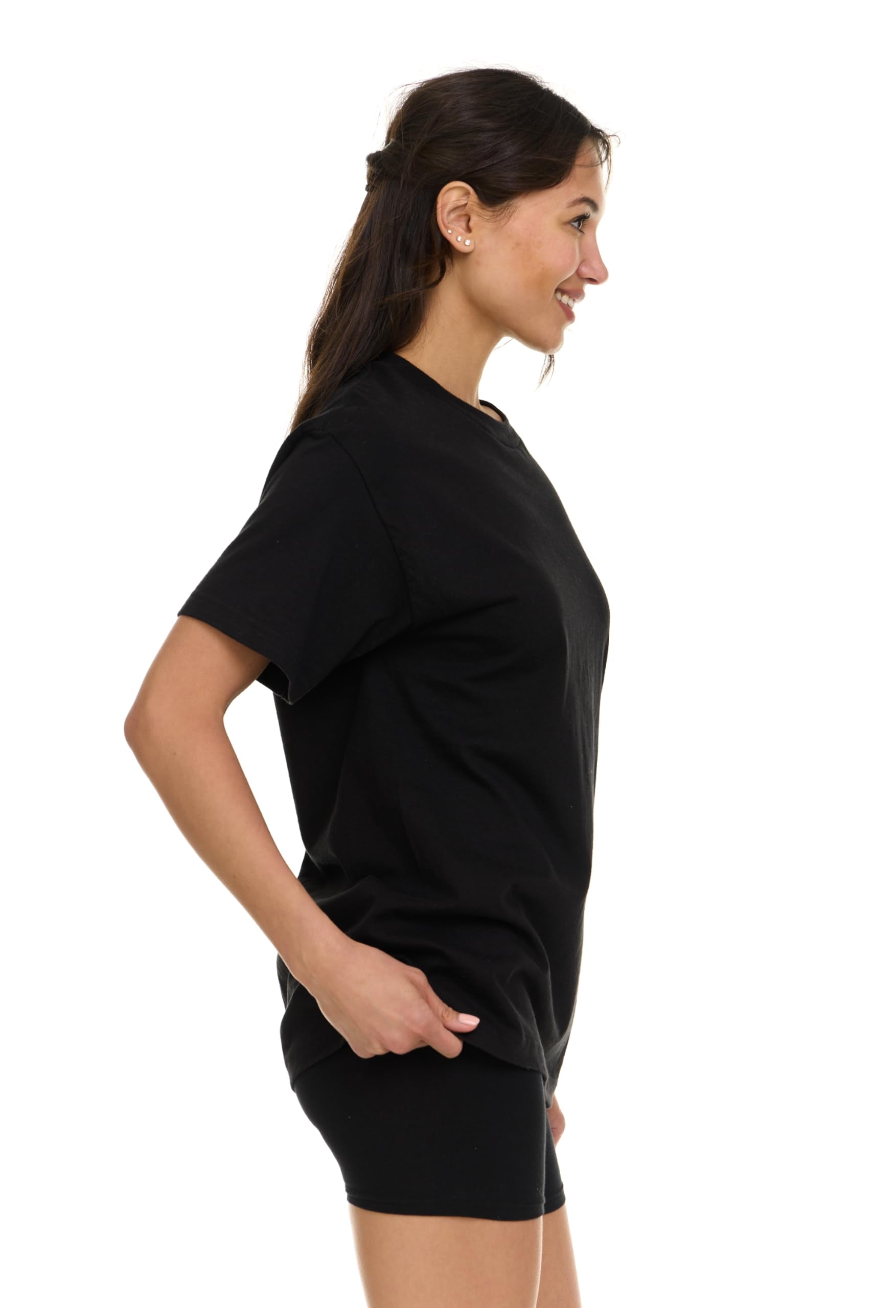 BILLIONHATS 12 Pack Womens Oversized Cotton T-Shirts, Crew Neck Short Sleeve Baggy Loose Tops Oversize Tees Color Black, Size Small