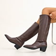 thumbnail image 6 of Viluyesy Womens Knee High Boots Pointed Toe Low Block Heel Side Seam Faux Leather Casual Comfortable Shoes Brown Size 5.5, 6 of 9
