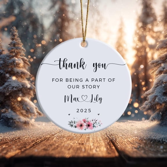 Thank You Ornament 2025 - Personalized Ceramic Gift for Guests or Friends - Custom Keepsake with Names And Floral Design