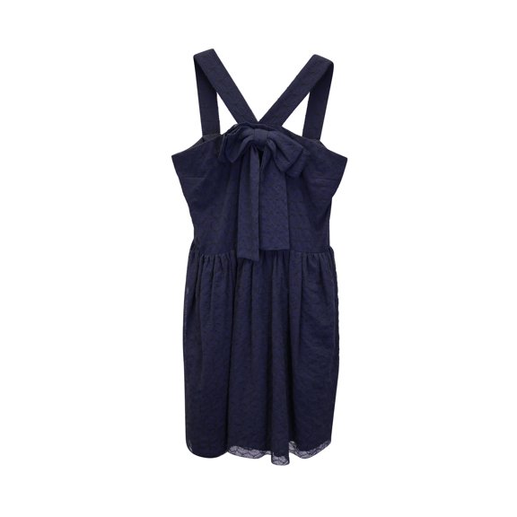 Pre-Owned Maje Libby Eyelet Cocktail Dress in Navy Blue Polyester