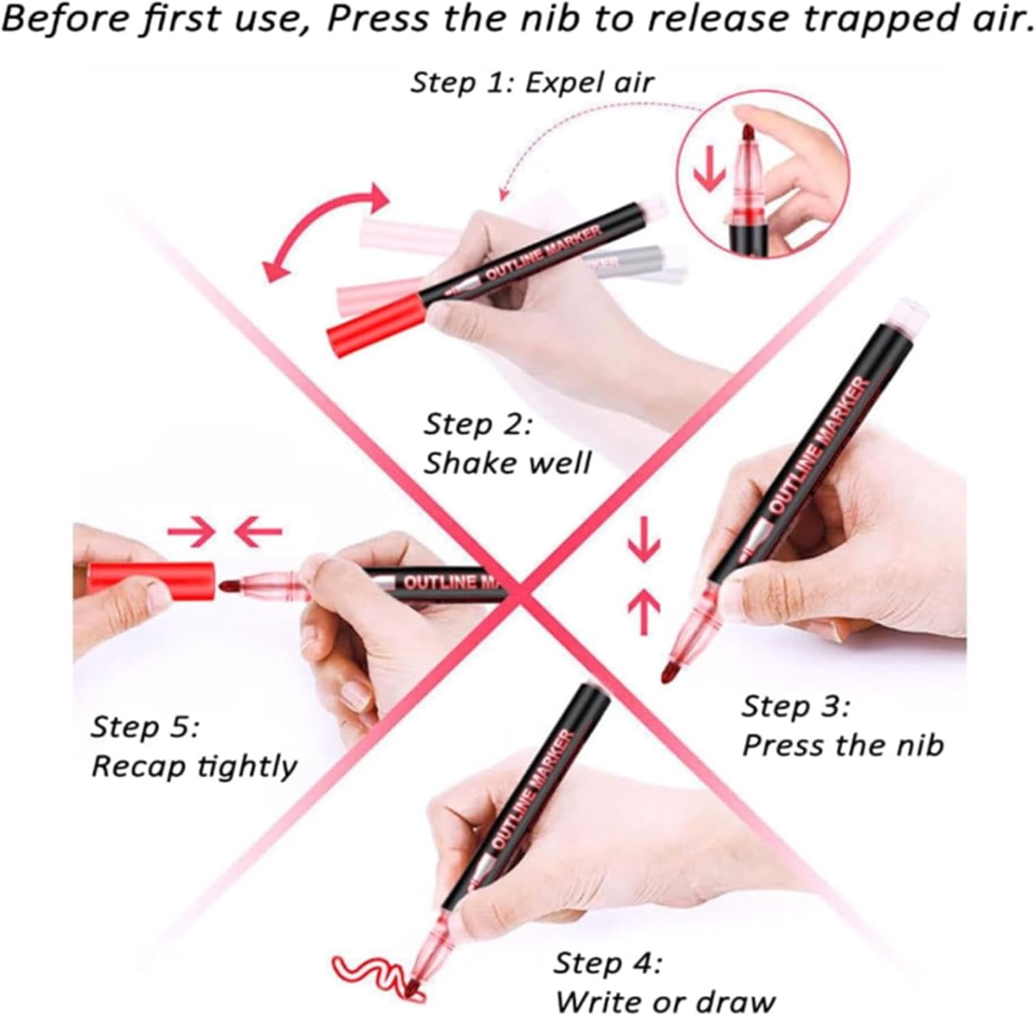 Dreamy Sparkle Dual-Line Contour Pen, Double Line Outline Art Marker with Metallic Effect for Crafts, Card Making, Note Highlighting