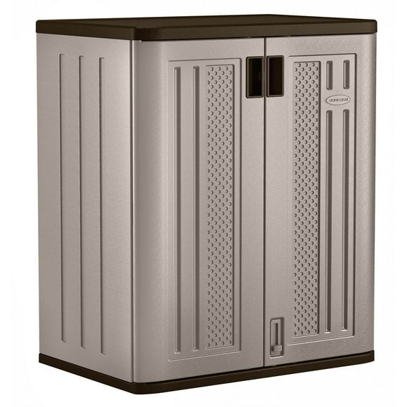 Suncast 9 Cu Ft Base Storage Cabinet with Shelves, Platinum Metallic/Slate