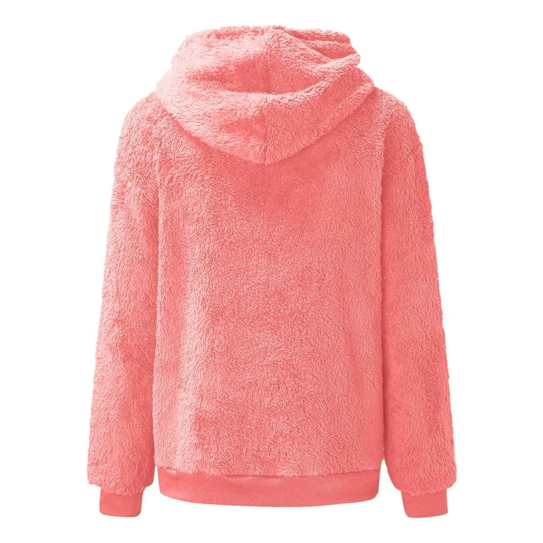 Yyeselk Women's Fuzzy Hoodies Sport Pullover Hoodie Solid Color Casual  Oversized Pockets Hooded Sweatshirt Fleece Hoodie Blouse Shirt Tops Pink XL  
