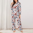 thumbnail image 2 of KLL Red Blue Leaves Print Women's Long Sleeve Pajamas with Pants Sleepwear Loungewear 2 Set-Medium, 2 of 7