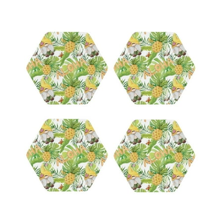 

Fuzoiu Gnome and Pineapple Print Leather Coasters Set Drink Coasters Set of 4 for Tabletop Protection Durable PVC Coasters Home Décor and Housewarming Gift-Hexagon