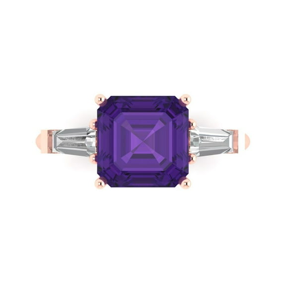 Clara Pucci 14K Rose Gold 3ct Amethyst Three-Stone Ring for Women