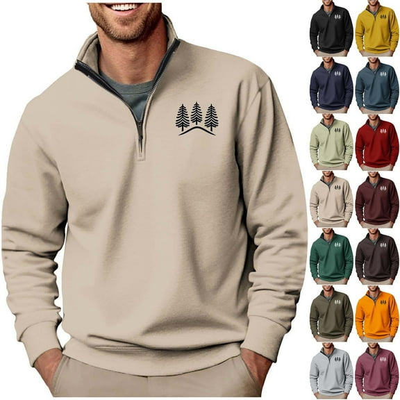 UVEASISHA 1/4 Zip Up Sweatshirt Men Lightweight Long Sleeve Mock Neck Pullover Fashion Print Quarter Zipper Workout Shirts Fall Clothes Yellow 3XL