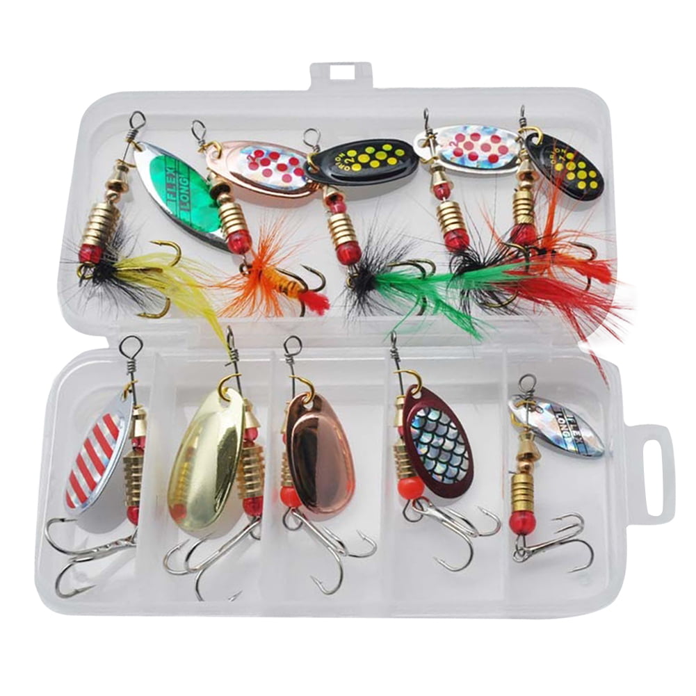 Fishing Spoon Lure Sequin Bait Metal Fishing Lures Bait Fishing Spoons Sinking Fishing Lure Hard Baits,10Pcs Metal Hard Bait Sequins Spoon Fishing Hook Accessory with Box for Bass Trout Salmon