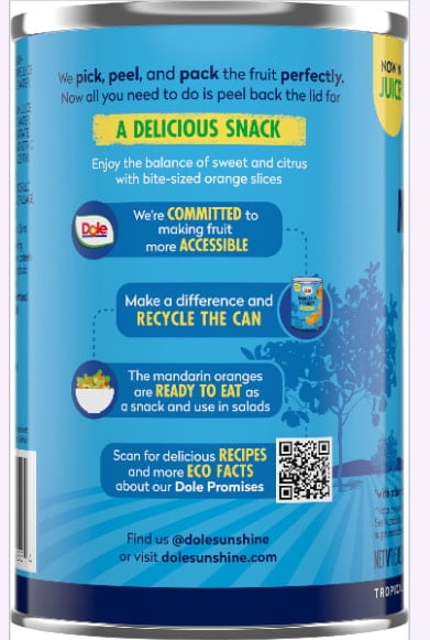 Dole Mandarin Oranges in 100% Fruit Juice From Concentrate**, 15 oz Can