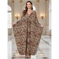 thumbnail image 2 of luopital Women Kaftan Dresses Plus Size V-Neck Batwing Sleeves Beach Cover Up Summer Floral Print Caftan Dress Brown Leopard Spots, 2 of 6
