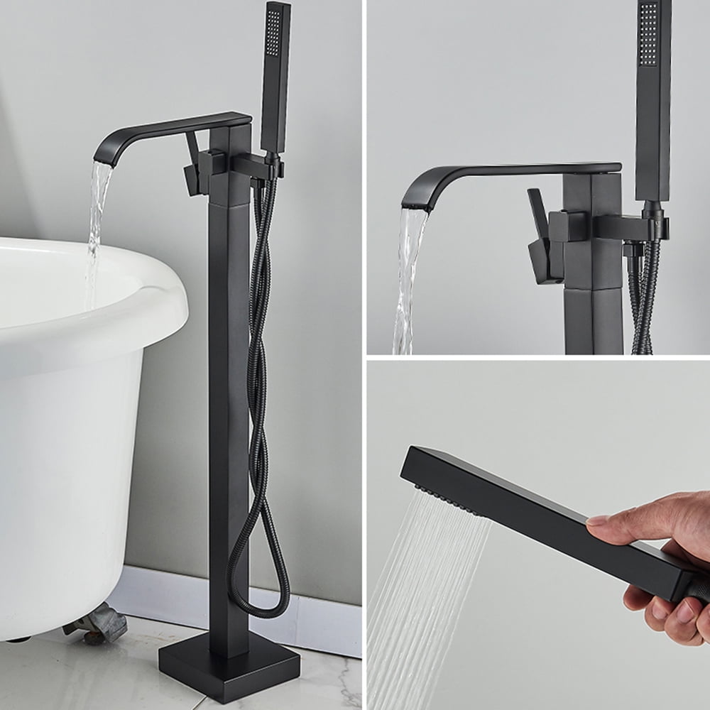 Floor Mounted Black Free Standing Bathtub Faucet Shower Tub Filler Spout