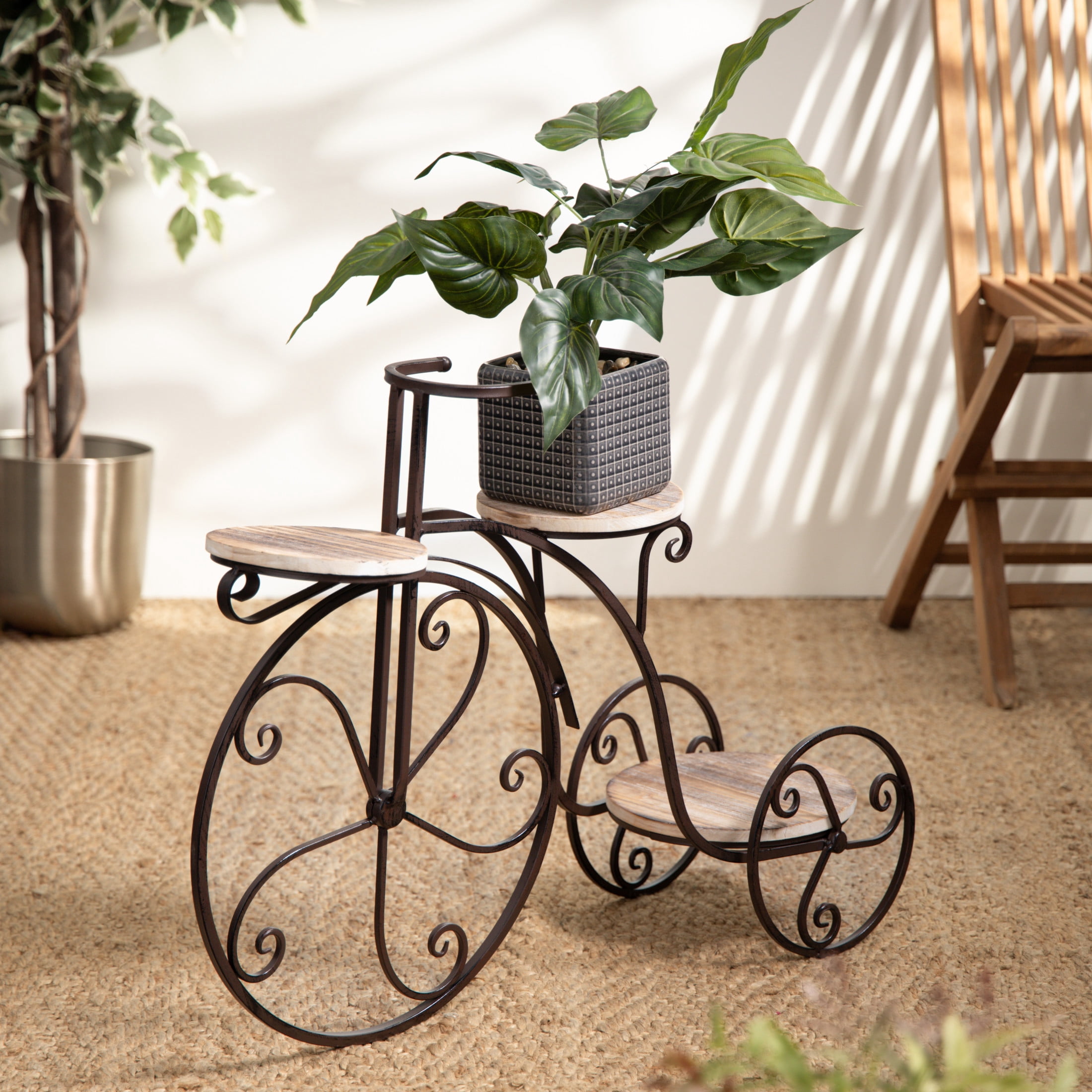 DecMode 31" x 10" x 23" 2 Tier Brown Metal Bike Plantstand