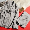 thumbnail image 4 of VERUGU Pajamas for Women Set Button Up Long Sleeve Silk Top with Pocket Long Pants 2 Piece Outfits Loungewear Nightwear Sleepwear, 4 of 5