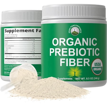 Peak Performance 3-in-1 Organic Prebiotic Fiber Powder for Digestive Support & Gut Health, Vegan, Unflavored, 30 Servings