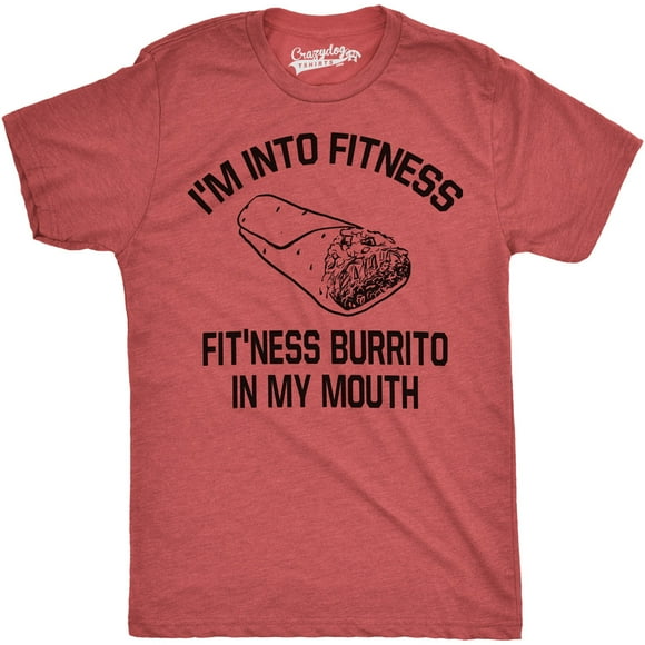 Mens Fitness Burrito Funny Gym T shirt Sarcasm Hilarious Workout Novelty Tees (Heather Red) - XL