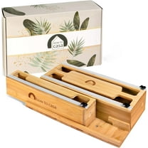 Bamboo Foil and Plastic Wrap Organizer 3 in 1 Wrap Dispenser with Cutters and Detachable Holder for Drawer or Wall Compatible with 12 Inches Roll
