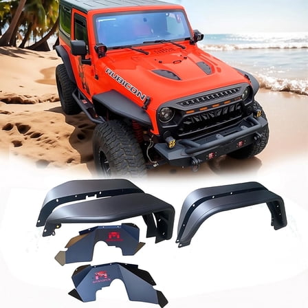 MTNTOPCN Fender Flares Jeep Wrangler JK JKU Unlimited 2007-2018 Steel Tube Style with 2 Front Inner Fenders