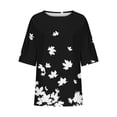 thumbnail image 5 of LEAVINGSUO Womens Cotton Button Down Shirt,Women's Ladies Fashion Casual Cropped 3/4 Sleeve Printing Loose Shirt Blouse Top Black M, 5 of 5