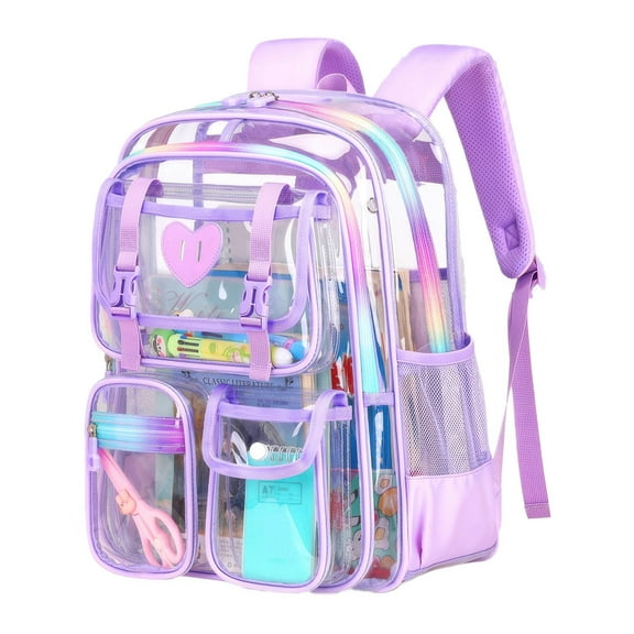 DAKIMOE Clear Backpack Large School Backpack Heavy Duty PVC Transparent Bookbag Stadium Approved for School Work Travel Festival
