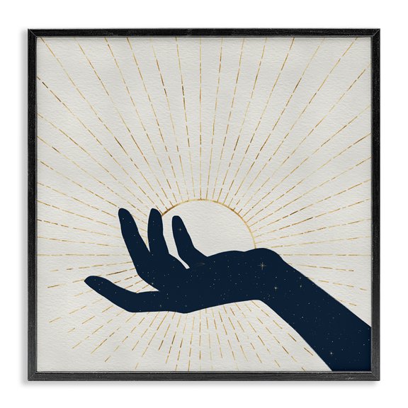 Stupell Industries Eclectic Universe Hand Holding Sun Bohemian Chic Design Black Framed Giclee Art, 12 x 12, by Grace Popp