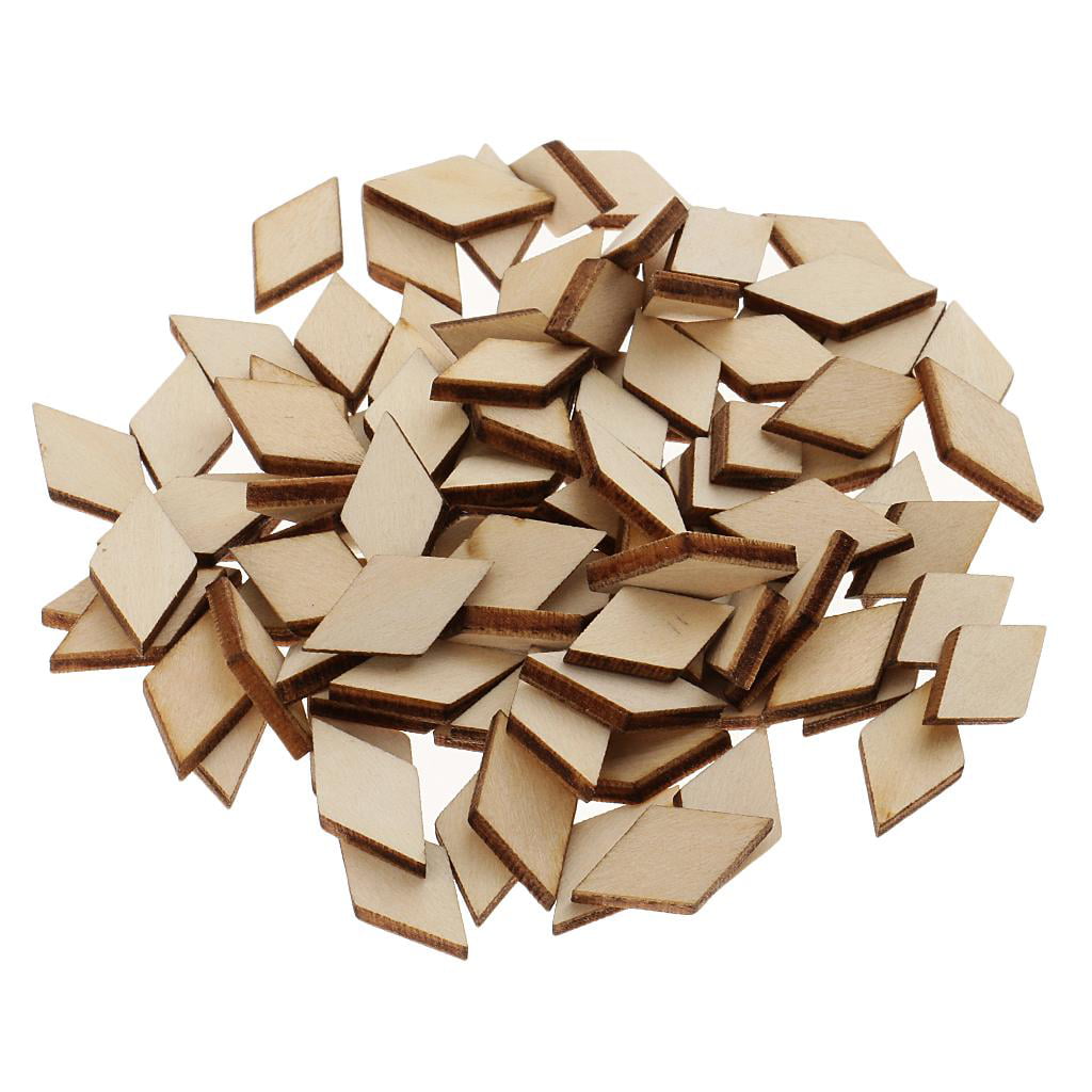  OLYCRAFT 50PCS Wood Pieces Unfinished Wood Rhombus Pieces  Natural Wood Rhombus Cutout Shape Wood Rhombus Blank Slices for DIY Crafts  Holiday Decoration 2.3x1.3x0.2 Inch