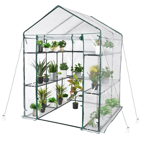 57" x 56" x 76" Large Greenhouse, 3 Tiers Steel Frame Sturdy Green House with PVC Cover Roll Up Zipper Door for Garden Lawn Growing